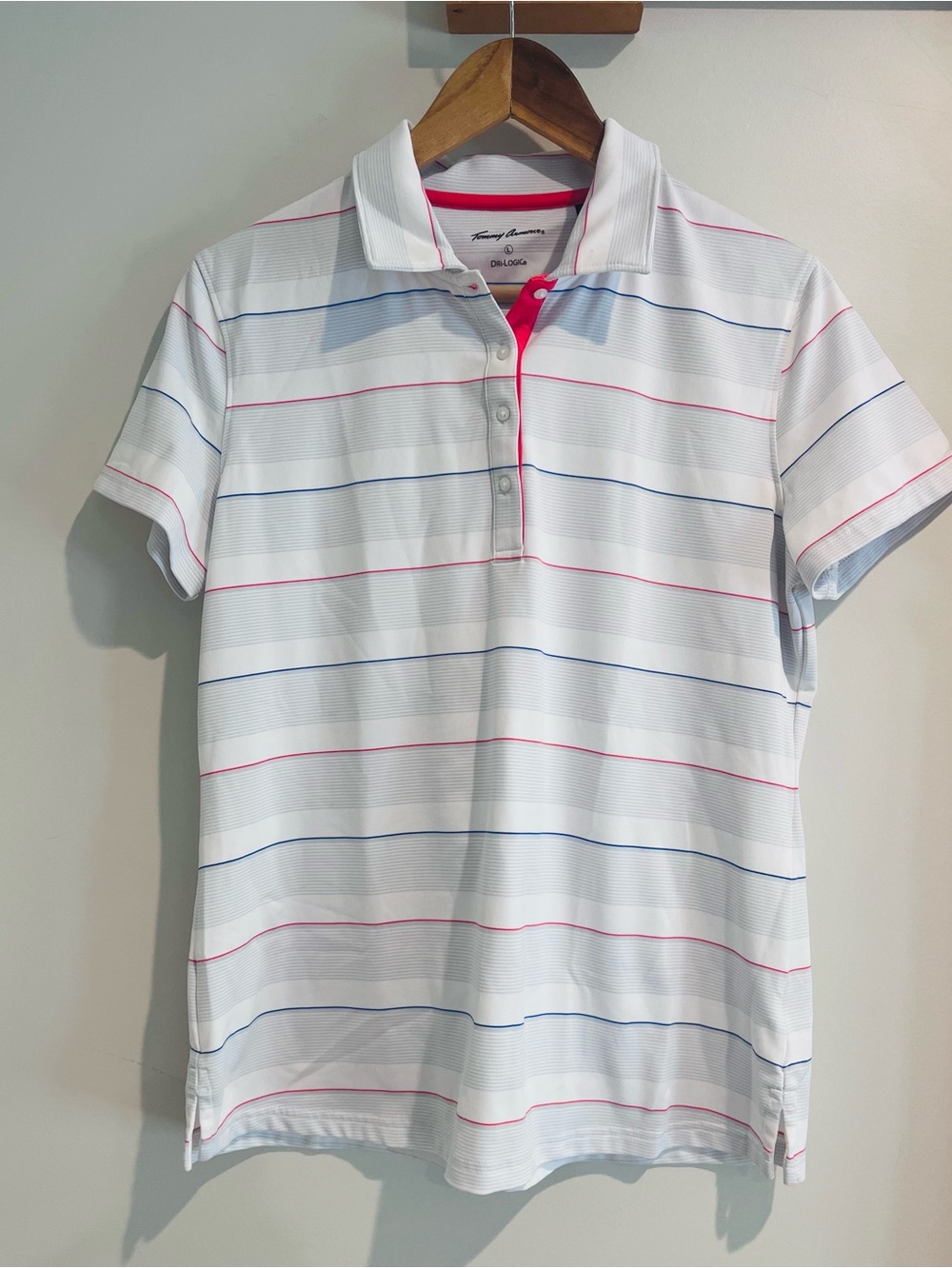 TOMMY ARMOUR Ladies Dri-Logic Golf Polo Top Shirt Size LARGE White Gray Stripes